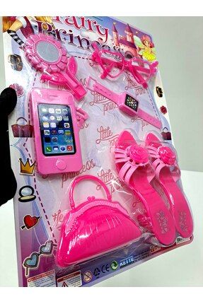 Kız Çocuk Oyuncak Moda Seti Güzellik Seti 7 Parça Terlik 18x5cm Ayna Telefon Evcilik Set 44x31 Cm