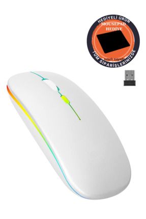 Beyaz Kablosuz Fare Wireless Mouse 4 Tuşlu Renk Sessiz Şarj Edilebilir Dpı Kontrol