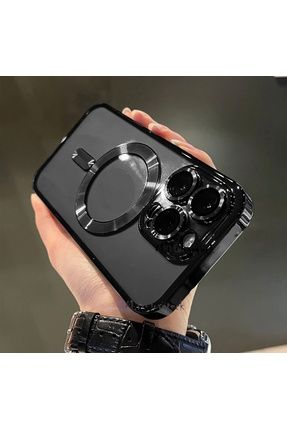 İphone 15 Pro Max Kılıf Tam Kamera Korumalı Magsafe Şarj Destekli Renkli Kenarlı Arkası Şeffaf Kapak