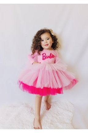 Kız çocuk barbie yazılı Tütü elbise