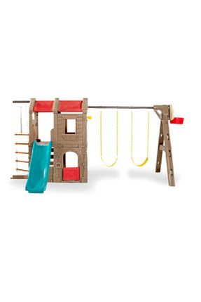 Salıncaklı-kaydıraklı-tırmanmalı-potalı Kütük Ev Bahçe Oyun Parkı Anaokulu Oyun Parkı Modelleri