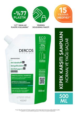 Dercos Anti-dandruff Kepek Karşıtı Şampuan, Normal & Yağlı Saçlar, Yeniden Dolum Paketi 500 Ml