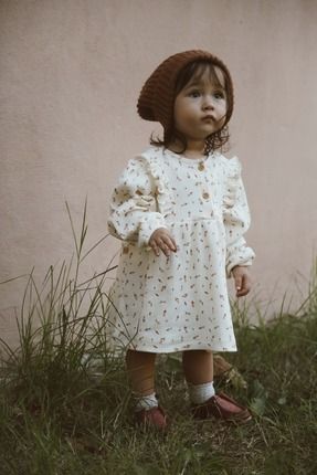 Yaprak Baskılı Kız Çocuk Elbise