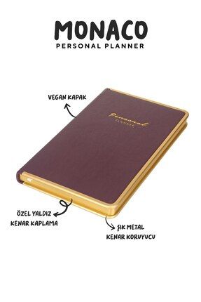 Monaco Vegan Deri Sert Kapak Planlayıcı Defter , 100 gr Ivory Kağıt. 192 Sayfa, 13x21 cm . MNCD