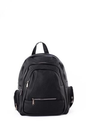 Kadın Siyah Yıkama Deri Çok Gözlü Croco Sırt Cantası Backpack 35x25x15 Cty-lbn-0352