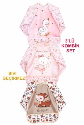 3 Lü Kombin(SEVİMLİ AYI-CEYLAN-KUĞU) Set (SIVI GEÇİRMEZ) Mama Önlüğü