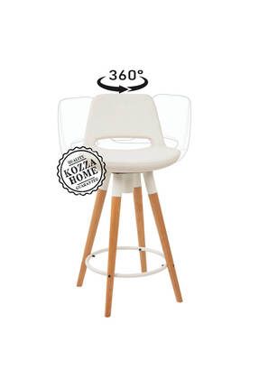 Retro 360 Döner Oturum Bar Sandalye Naturel - Beyaz - 65 cm