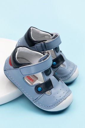 Hakiki Deri Solo Buz Mavisi İlk Adım Ortopedik Erkek Bebek Sandalet Günlük Yürüyüş Ayakkabısı