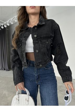 Siyah Crop Denim Kot Ceket