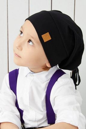 Erkek Çocuk Siyah Ip Detaylı 4 Mevsim Şapka Bere Buff -yumuşak Doğal Penye