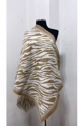 Etol - Zebra Deseni Çift Taraflı Omuz Atkısı Dokuma Kumaş Kışlık Kadın Şalı Kaliteli Ürün (GOLD)