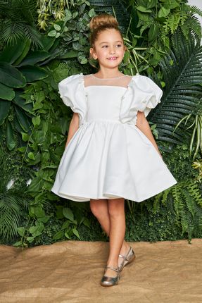 beyaz balon kollu kız çocuk abiye elbise