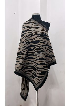 Etol-zebra Deseni Çift Taraflı Omuz Atkısı Dokuma Kumaş Kışlık Kadın Şalı Kaliteli Ürün (SİYAHVİZON)