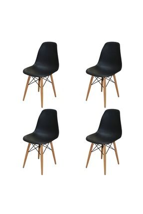Eames Ağaç Ayaklı 4 Adet Siyah Sandalye