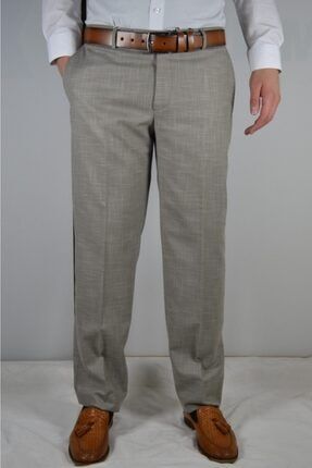 Erkek Kum Bej Rengi Klasik Keten Desenli Leros Kumaş Pantolon