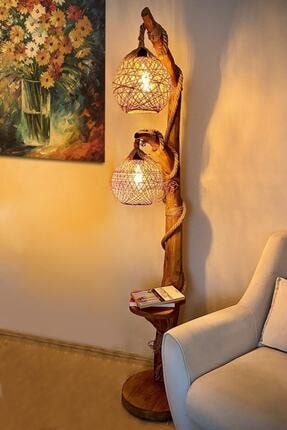 Lambader Doğal Ağaç Yalıkavak Serisi 140 cm Çift Küre Aydınlatma