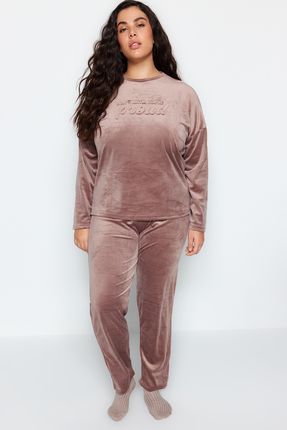 LİLA İÇ GİYİM LARGE WOMEN'S FLEECE PAJAMA SET - Trendyol