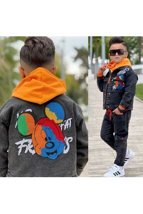 Erkek Çocuk Mickey Nakışlı Kot Ceket