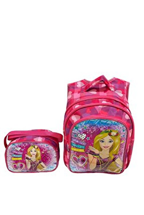 Barbie Yarasa Model Desenli Kumaş Lüks İlkokul Çantası 2'li Takım