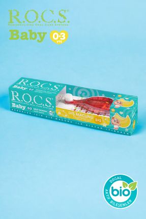 Rocs Baby 0-3 Yaş Muz Püresi Tadında Diş Macunu 45g + Diş Fırçası Seti Kırmızı