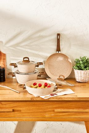Karaca Bio Granite Wood Stone Mini 5 Piece Cookware Set - Trendyol