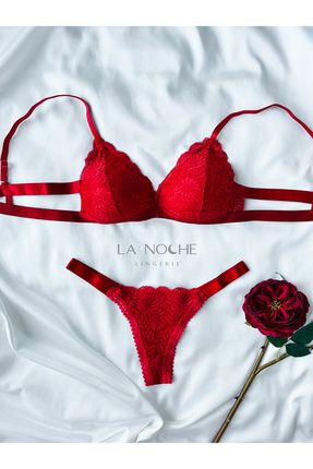 La Noche Lingerie Kadın Kırmızı Dantelli Bralet Sütyen Tanga İç