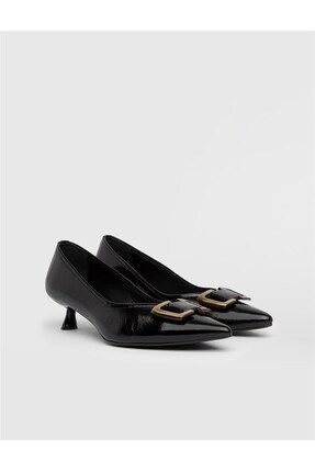 Porter Hakiki Kırışık Rugan Deri Kadın Siyah Topuklu Ayakkabı Porter-826.0233