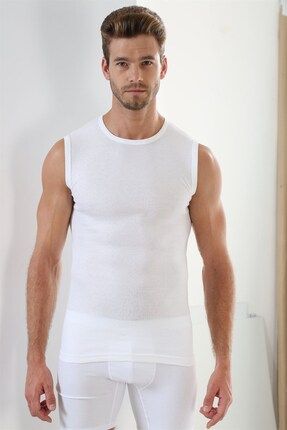 Erkek Beyaz Ribana Yuvarlak Yaka Kolsuz T-shirt 2'li Paket Arma1110-2