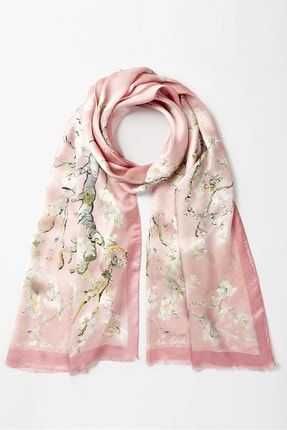 Van Gogh - Almond Pink %100 Ipek Şal 65*185cm 'art On Silk'