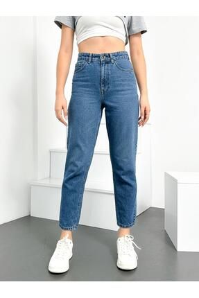 Açık Mavi Kadın Mom Jean Yüksek Bel Kot Pantolon Anna Model