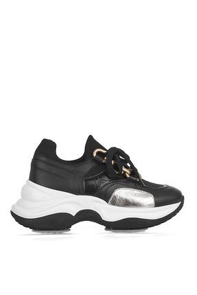 Siyah Deri Kadın Spor Ayakkabı, Sneaker 106-004-70-1