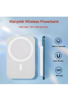 5000MAH Manyetik Güç Bankası Mini Taşınabilir Kablosuz Hızlı Şarj Harici Pil iPhone İçin Powerbank