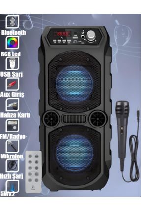 Bluetooth Hoparlör Kablosuz Ses Bombası Radyo Usb Parti Hoparlörü Led Işıklı Ses Sistemi Karaoke