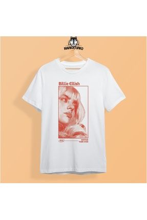 Billie Eilish Baskılı Beyaz Özel Tasarım Pamuklu Penye Unisex T-shirt 1905-b117