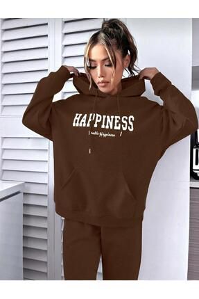 LA VEST T Kad n Oversize Happ ness Bask l Pamuklu E ofman Tak m