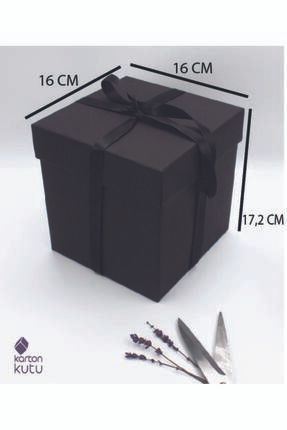 Kartonkutu Siyah Hediye Kutusu Siyah Kurdeleli Sert Karton Kutu 16 Cm / No_4