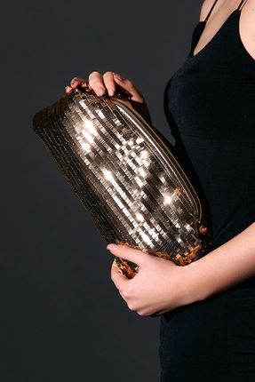 Gold Payetli Clutch Abiye Çanta