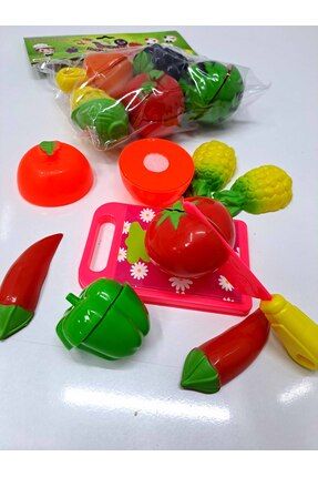 Çocuk Oyuncak Kesme tablalı Meyve Set Cırtı Kesilen Meyve 12 Parça domates ananas vs21x18cm