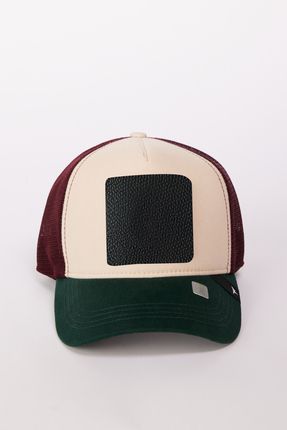 Erkek Yeşil-Bordo %100 Pamuk Değiştirilebilir Stickerlı Renk Bloklu Şapka
