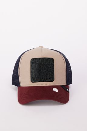 Erkek Bordo-Lacivert %100 Pamuk Değiştirilebilir Stickerlı Renk Bloklu Şapka