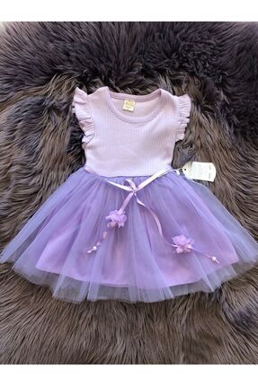 Kız Çocuk Özel Gün Doğum Günü Günlük Yılbaşı Hediye Pamuklu Tül Prenses Lila Elbise