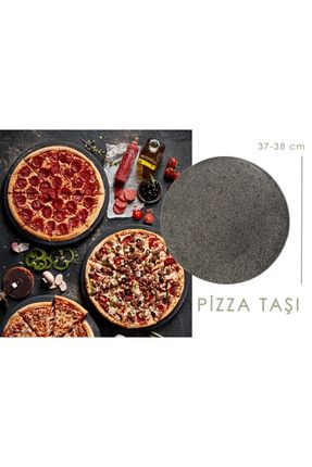 Yuvarlak Pizza Taşı Doğal Bazalt Fırın Taşı Pişirme Taşı - 37-38 cm Çap bosobz04