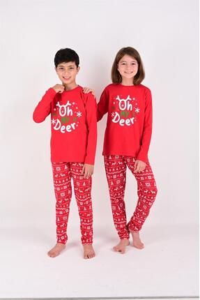 Kız / Erkek Çocuk Uzun Kollu Yılbaşı Temalı Pamuklu Pijama Takımı 2454C