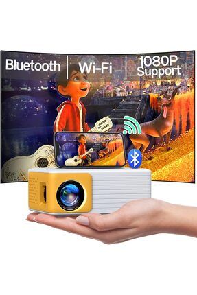 Mini Projektör Bluetooth WiFi, Video Telefon Projektörü Full HD 1080P, Ev Sineması için