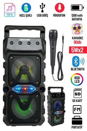 Bluetooth Hoparlör Parti Hoparlörü Karaoke Mikrofon Işıklı Ses Bombası Radyo Usb Sd Girişli