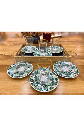 Botanic Porselen Tabaklı Çay Bardağı Seti 6'lı (12 parça)
