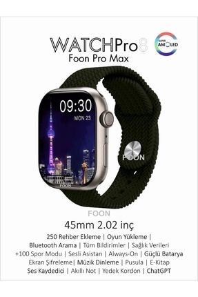 Pro Max Akıllı Saat Parmak Algılama Amoled Ekran Oyun Yükleme Rehber Kordon Kilitleme Kordon Hediye