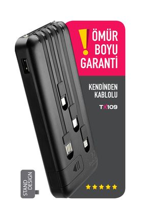 10.000 Mah Kablolu Dijital Göstergeli 10.000 Mah Garantili Dahili Stand TX109 Siyah Powerbank