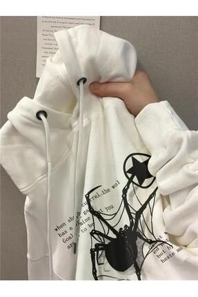 Touz Moda Gothic Spider Web Oversize Unisex Beyaz Kap onlu Hoodie Sweatshirt Fiyat Yorumlar Trendyol