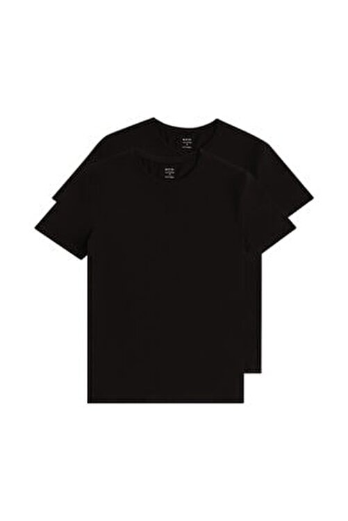 Avva Erkek Siyah 2'li Bisiklet Yaka Düz T-Shirt E001011 1